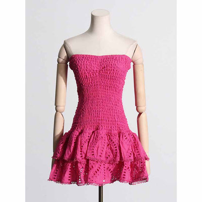Embroidered Ruffled Mini Dress Strapless Summer Dress