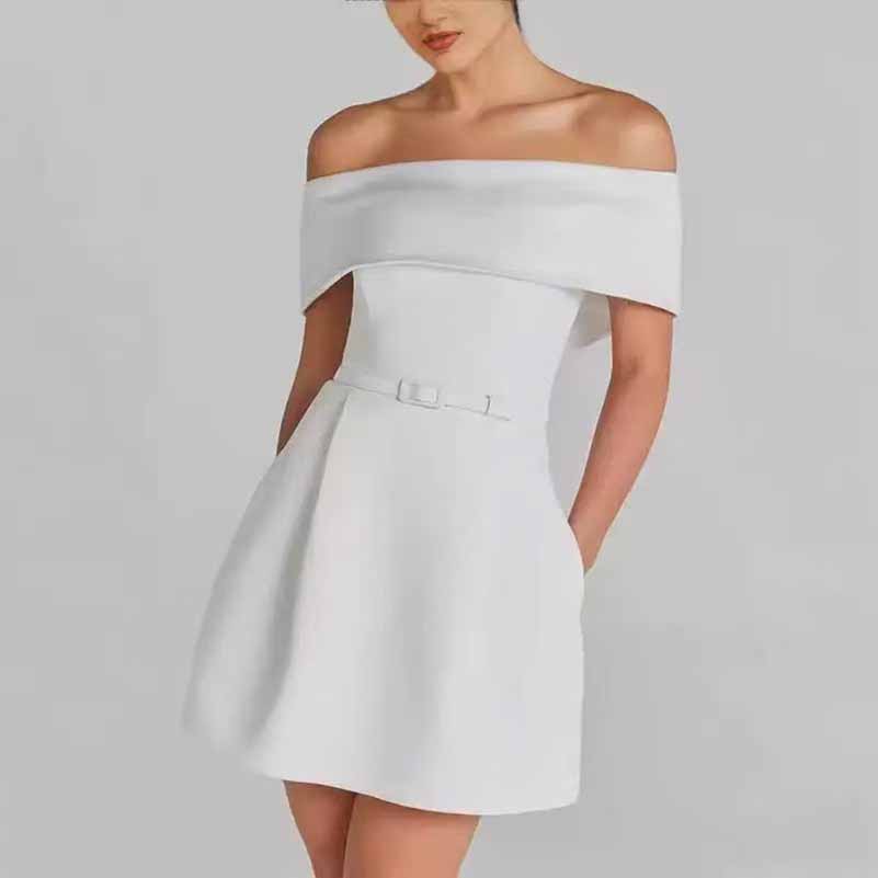 Off The Shoulder Mini Dresses Belted A Line Short Dress