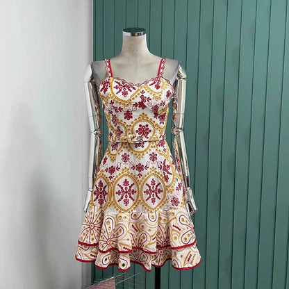 Embroidery Camisole Dress Square Collar Mini Dress