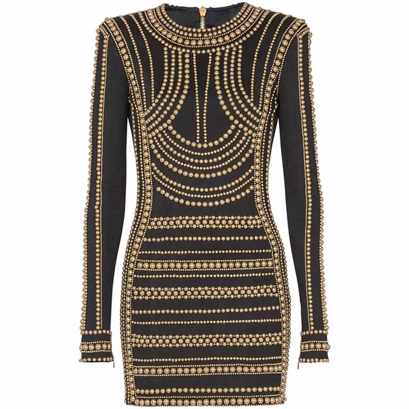 Short Gold Bead Embroidered Dress Mini Dress