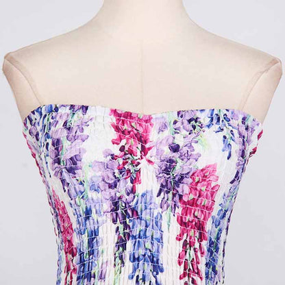 Embroidered Ruffled Floral Mini Dress Strapless Short Dress