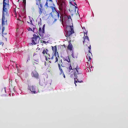 Embroidered Ruffled Floral Mini Dress Strapless Short Dress