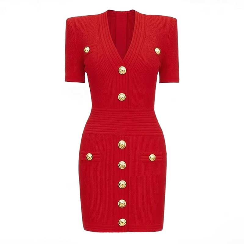 Women's Mini Knit Dress V-Neck