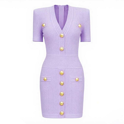 Women's Mini Knit Dress V-Neck