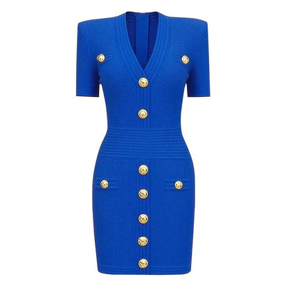 Women's Mini Knit Dress V-Neck