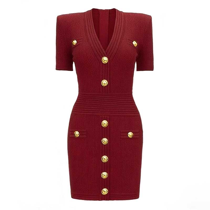 Women's Mini Knit Dress V-Neck
