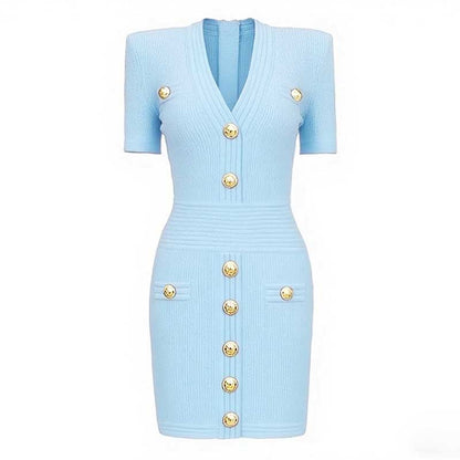 Women's Mini Knit Dress V-Neck