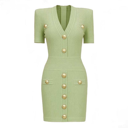 Women's Mini Knit Dress V-Neck