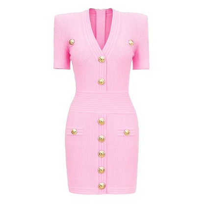 Women's Mini Knit Dress V-Neck