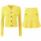 Women Knitted Mini Skirt Suit Button Embellished Two Pieces Set