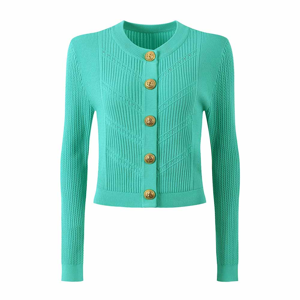 Women Knitted Mini Skirt Suit Button Embellished Two Pieces Set