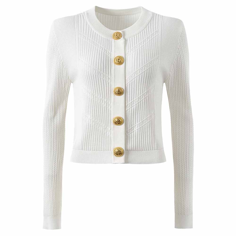 Women Knitted Mini Skirt Suit Button Embellished Two Pieces Set