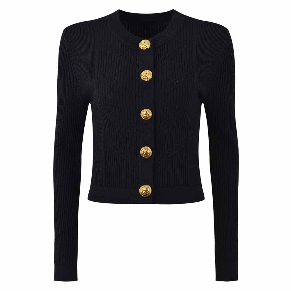 Women Knitted Mini Skirt Suit Button Embellished Two Pieces Set