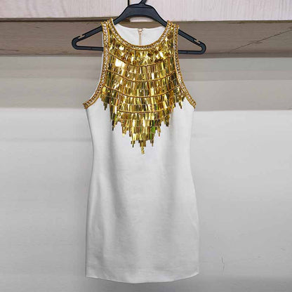 Sequin Mini Dress Gold Metal Pary Sexy Dress