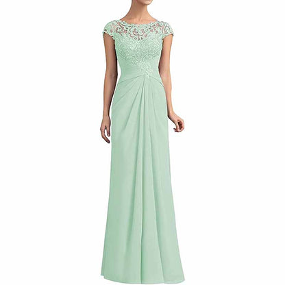 Elegant mint green mother of the bride lace chiffon dress with cap sleeves and intricate detailing