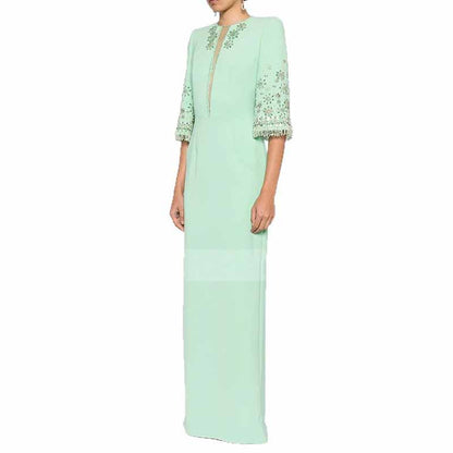 Elegant Mint Green Maxi Dress With Crystal For Paries