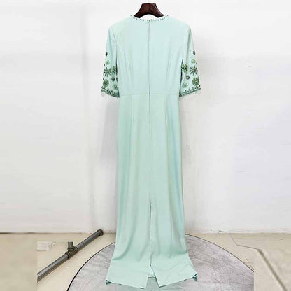 Elegant Mint Green Maxi Dress With Crystal For Paries