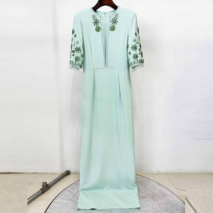 Elegant Mint Green Maxi Dress With Crystal For Paries