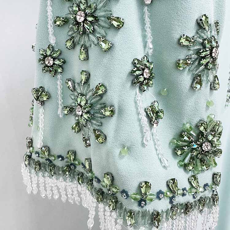 Elegant Mint Green Maxi Dress With Crystal For Paries
