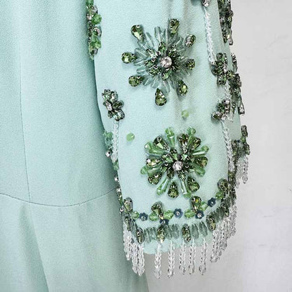 Elegant Mint Green Maxi Dress With Crystal For Paries