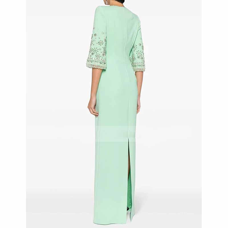 Elegant Mint Green Maxi Dress With Crystal For Paries