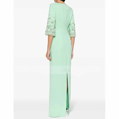 Elegant Mint Green Maxi Dress With Crystal For Paries