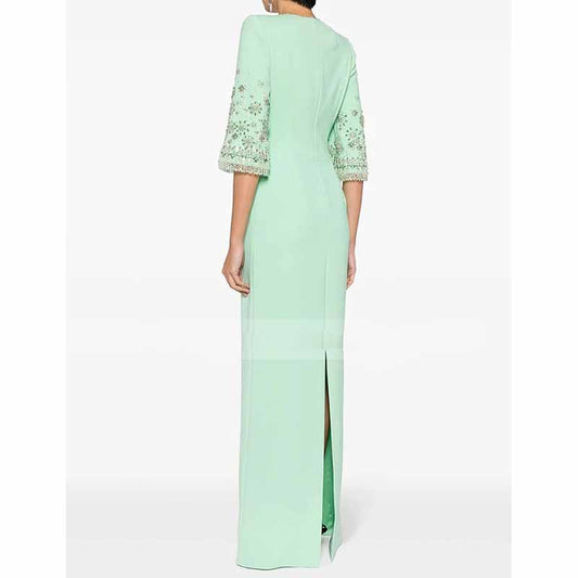 Elegant Mint Green Maxi Dress With Crystal For Paries