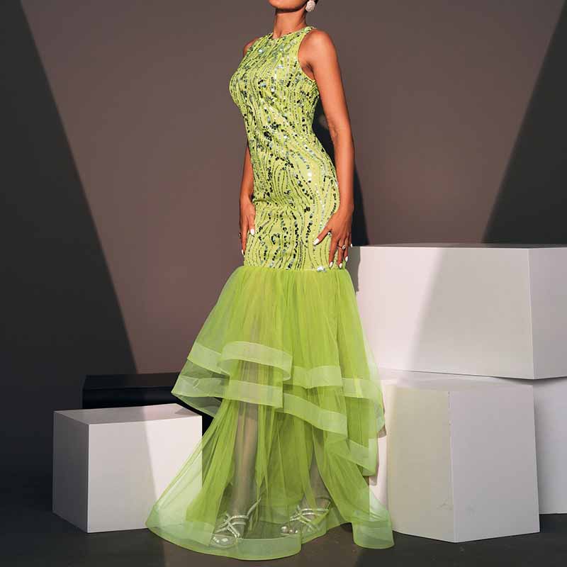 Sleeveless Mermaid Prom Dress Mint Tulle Wedding Guest Dress Bridal Party Dress