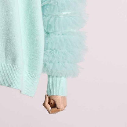Women's Mint Sweater Loose Trendy Sweater With Lace Sleeves