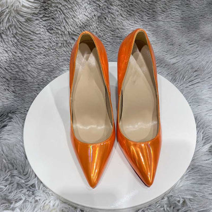 SD Dresscode & Fashiontrends mirror finish stiletto pumps in vibrant orange for a stylish look