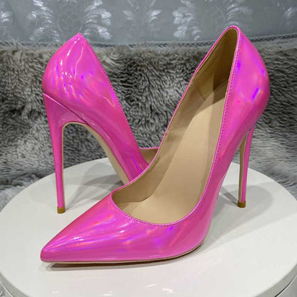 Pink mirror finish stiletto pumps by SD Dresscode & Fashiontrends with a sleek pointed toe design