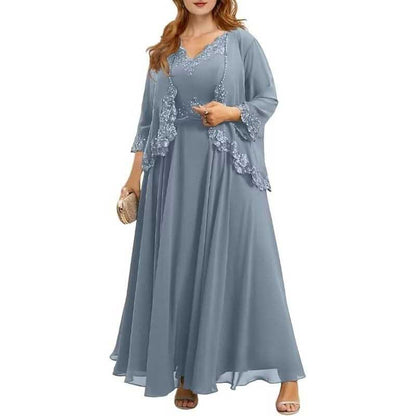 Elegant mother of the bride dresses with jacket featuring lace details in soft blue for special occasions