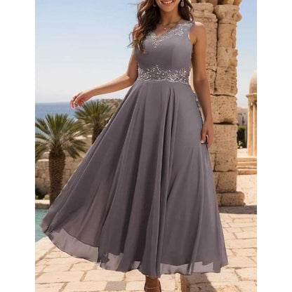 Elegant grey mother of the bride dresses with jacket featuring lace detailing and a flowing skirt