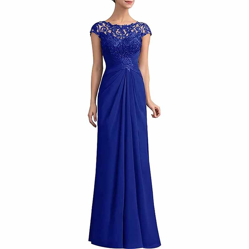 Elegant blue mother of the bride lace chiffon dress featuring a flattering gown design and intricate detailing