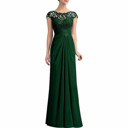 Elegant green mother of the bride lace chiffon dress with cap sleeves and a pleated skirt