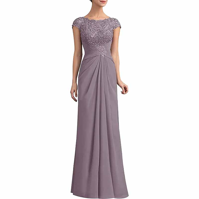 Elegant mother of the bride lace chiffon dress in soft lavender with intricate beading and a flattering silhouette