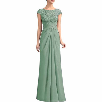 Elegant mother of the bride lace chiffon dress in soft green featuring a fitted bodice and flowing skirt
