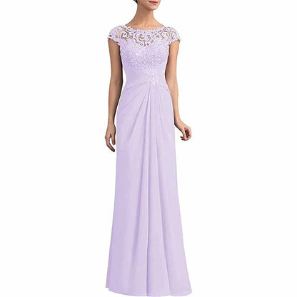 Elegant lavender mother of the bride lace chiffon dress featuring intricate lace detailing and a flattering silhouette