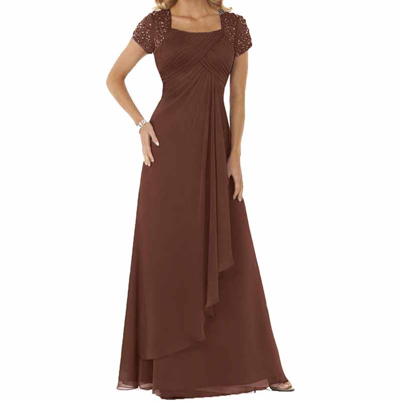 Evening Dress Chiffon Long Mother of the Bride Dress Short Sleeve Fold