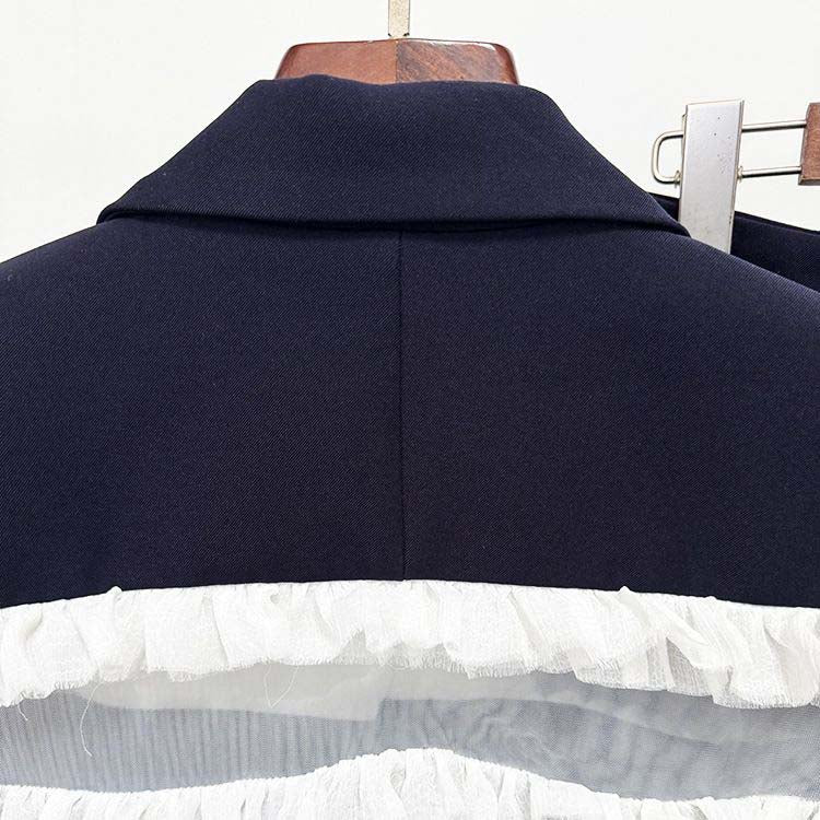 Ruffle inset single-breasted blazer in navy for women