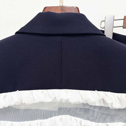 Ruffle inset single-breasted blazer in navy for women
