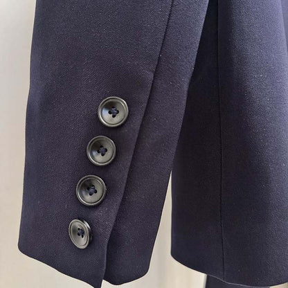 Ruffle inset single-breasted blazer in navy for women