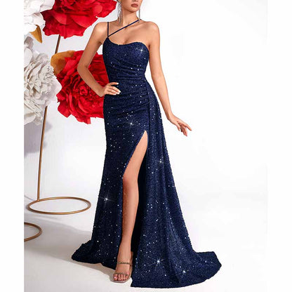 Sparkly High Split Prom Dress | Sequin One Shoulder Party Gown