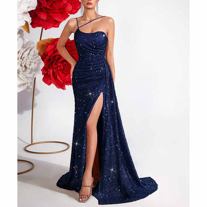Sparkly High Split Prom Dress | Sequin One Shoulder Party Gown