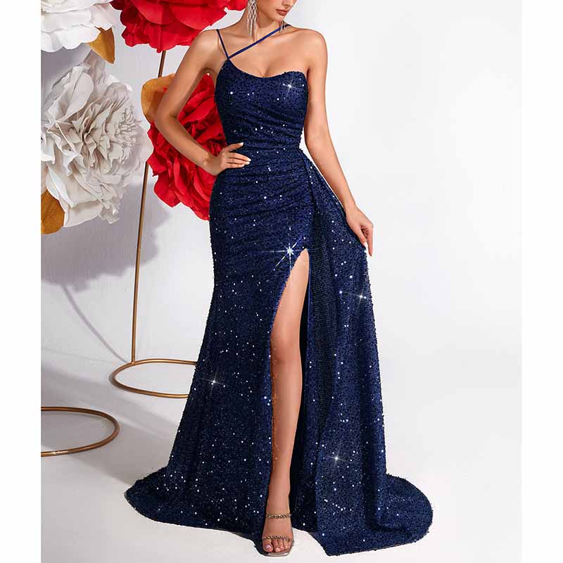 Sparkly High Split Prom Dress | Sequin One Shoulder Party Gown
