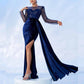 Navy Blue Prom Dress Split Long Maxi Dress Wedding Party Cocktail Dress