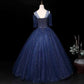 Navy Blue Wedding Dress with Sleeves A-Line Tulle Long Ball Gowns