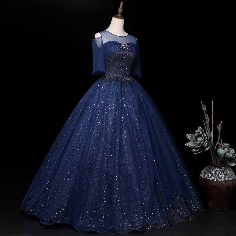 Navy Blue Wedding Dress with Sleeves A-Line Tulle Long Ball Gowns SD Dresscode & Fashiontrends Navy Blue Wedding Dress with Sleeves A-Line Tulle Long Ball Gowns SD Dresscode & Fashiontrends