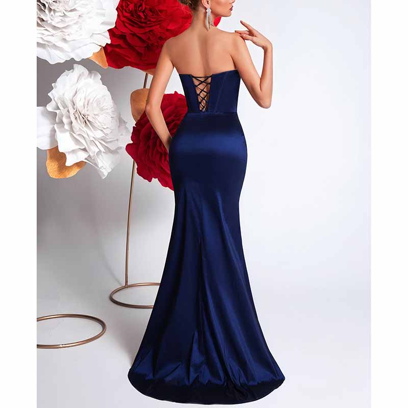 Corset Navy Blue Prom Dress | Sweetheart High Split Formal Gown