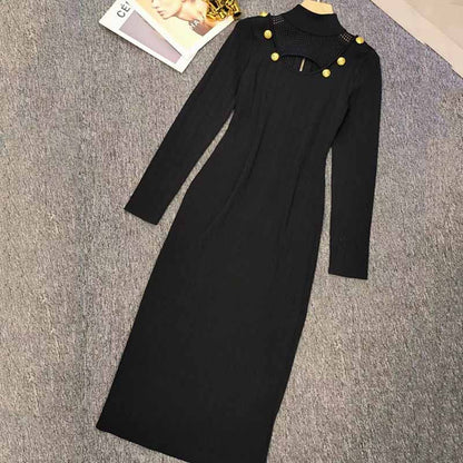 Women's Long Sleeve Cut-Out Midi Knitted Dress